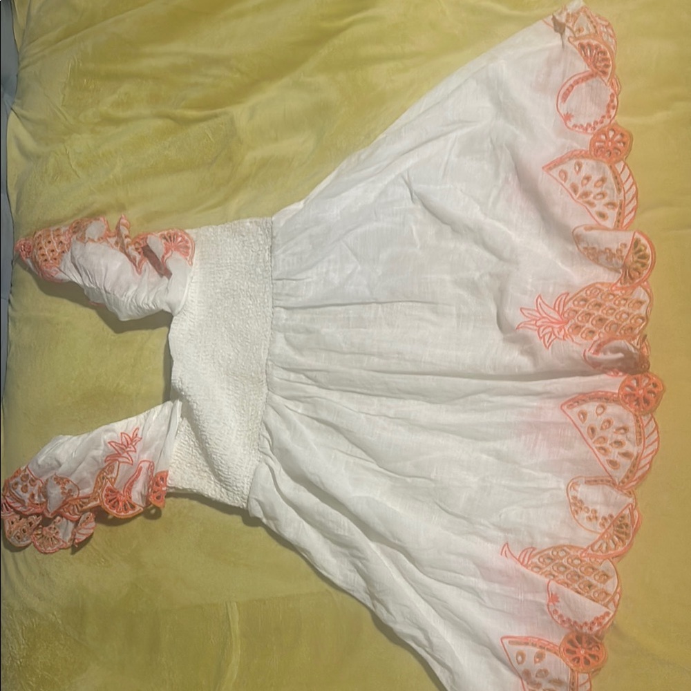 Anthropologie White and Orange Asymmetrical Sundress